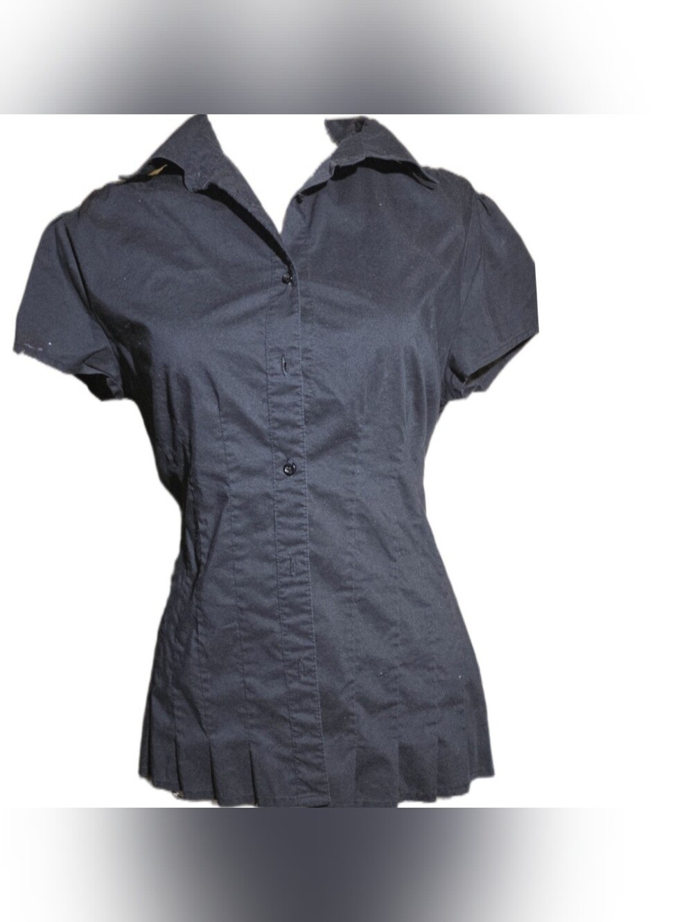 Women's Black Short-Sleeve Button-Front Shirt